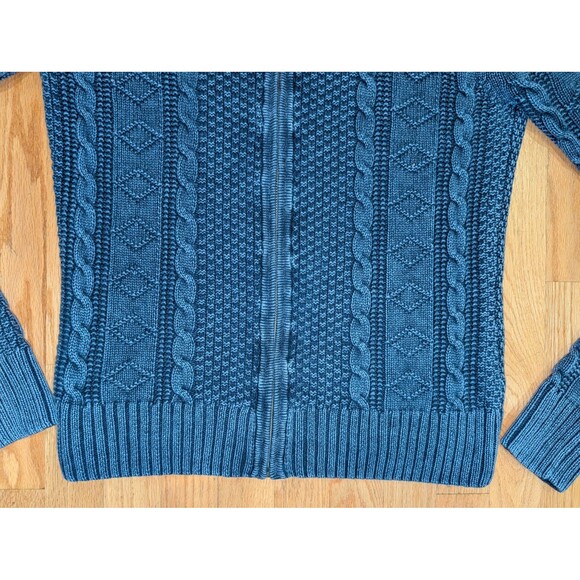 Carbon 2 Cobalt Men's Full Zip Sweater Medium Linen Cotton Blue Cable Knit - Picture 2 of 9
